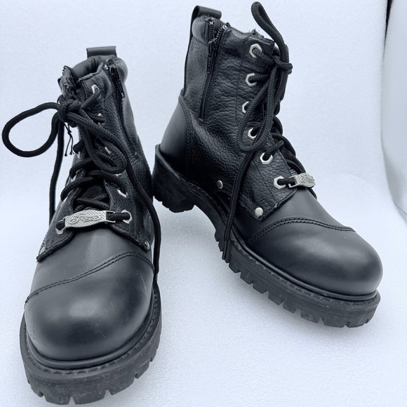 River Road Shoes - River Road Chunky Motorcycle Boots Black Leather Double Zip